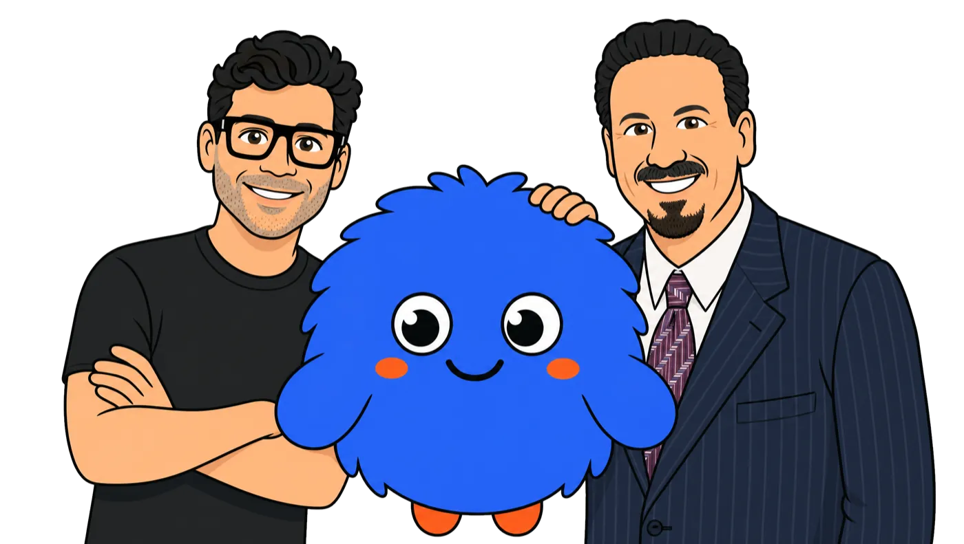 Illustration of Brandon Brotsky and Barry Habib standing either side of the creativebuddy mascot